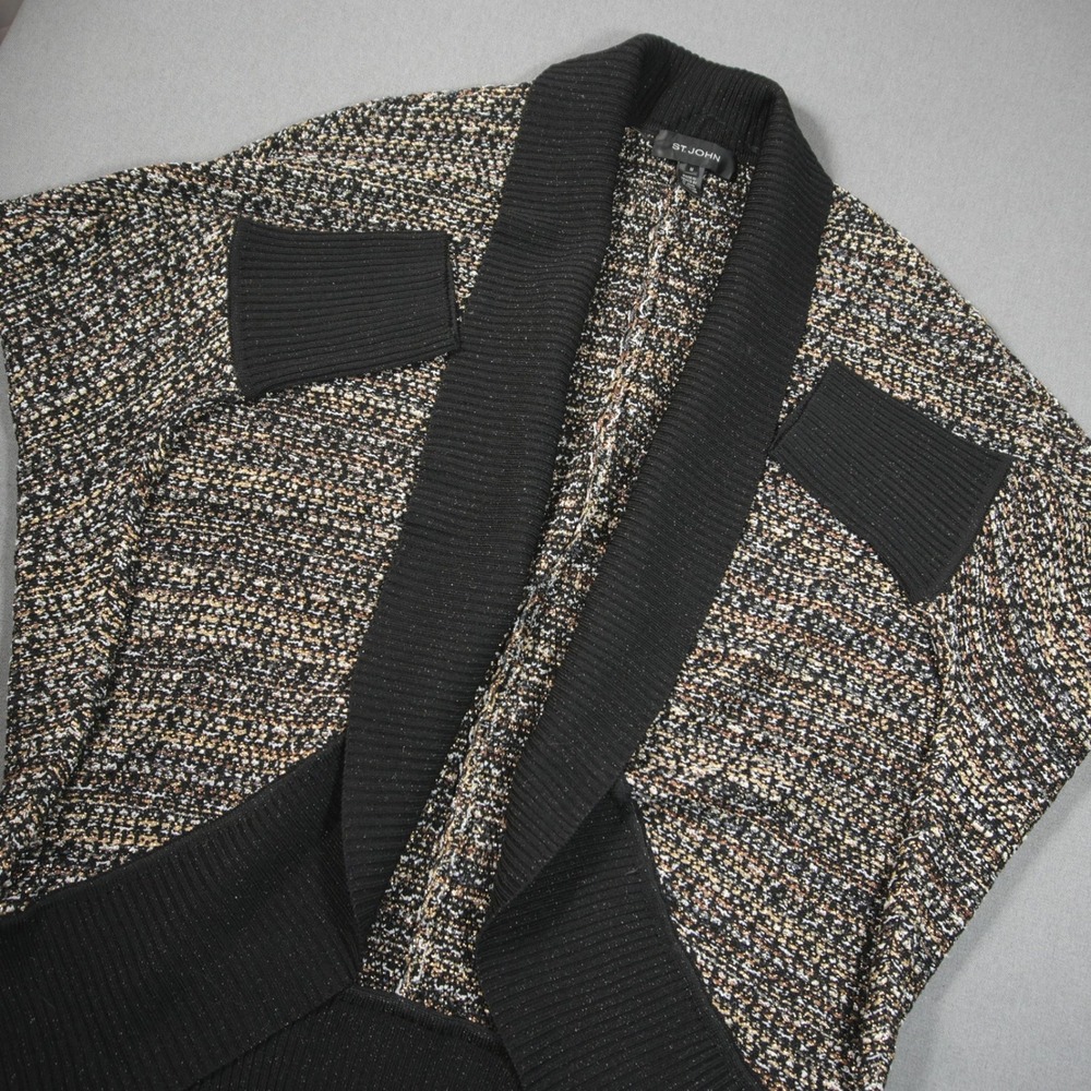 St. John Metallic Knit Cocoon Open Front Women Cardigan M Shimmer Oversized